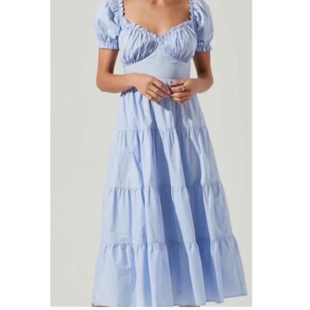 ASTR The Label Blue Puff Sleeve Midi Dress